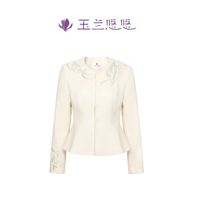 玉兰悠悠2025新款夏"谦谦君子"刺绣外套西式款圆领衬衣上衣西装女