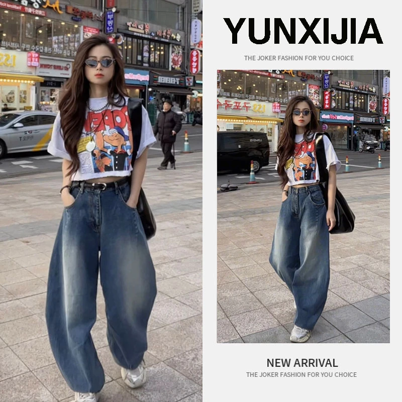 2025夏季新款时尚设计感百搭显瘦宽松潮流圆领短袖牛仔裤两件套