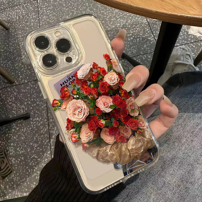创意适用iPhone16pro玫瑰花束17透明软ins风13苹果15手机壳12小众