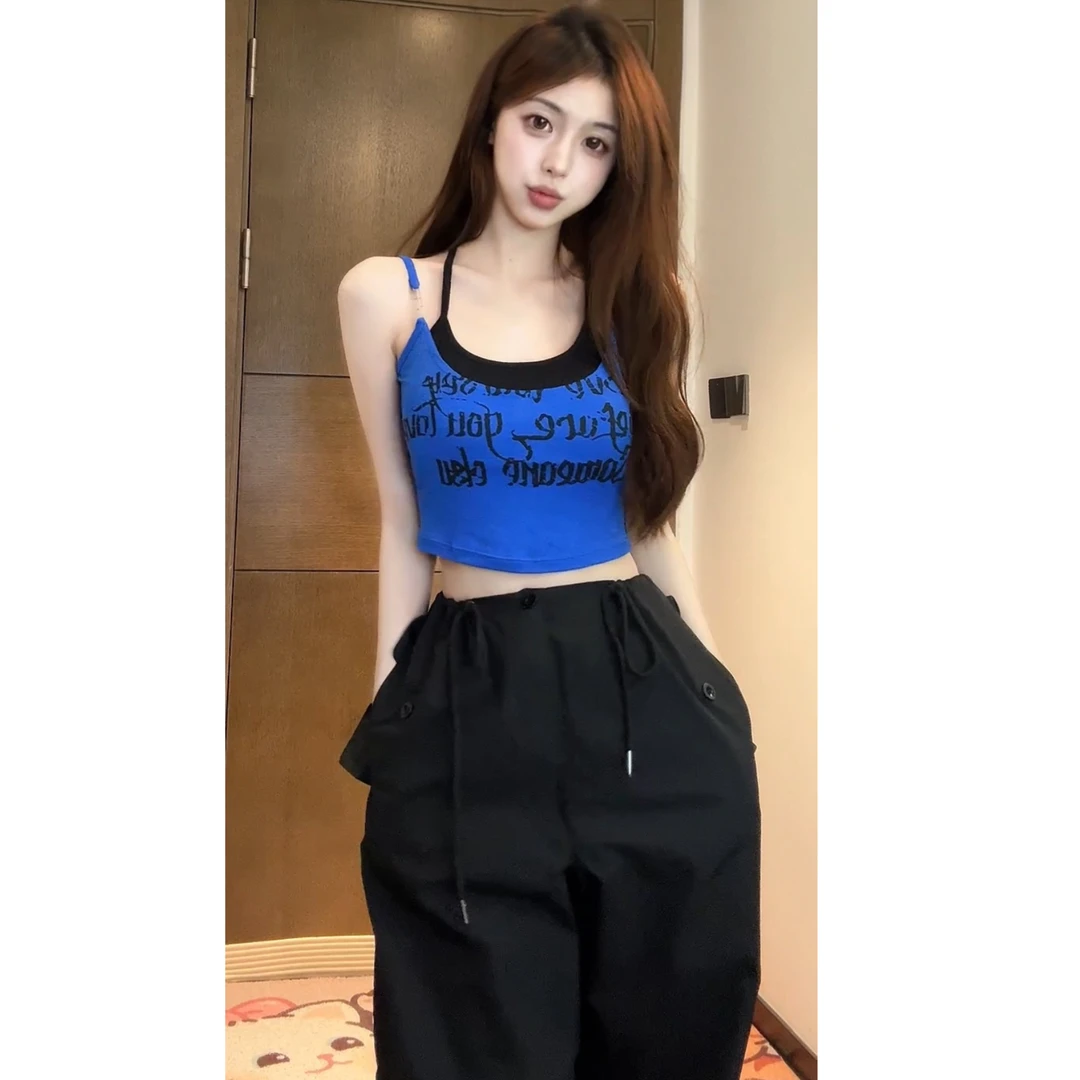 【XIAOBAWANG】美式纯欲辣妹吊带背心女2025新款新潮字母短款上衣