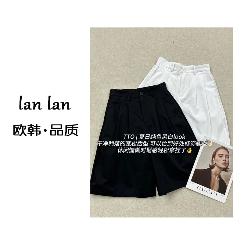 琪琪-夏上新【休闲中裤】28539韩版小众显瘦后腰松紧百搭中裤夏季