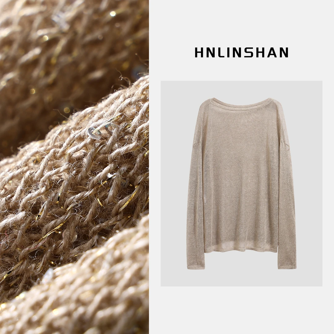 HNLINSHAN【简影】春季上新意大利进口亚麻珠片针织罩衫BCZ3011