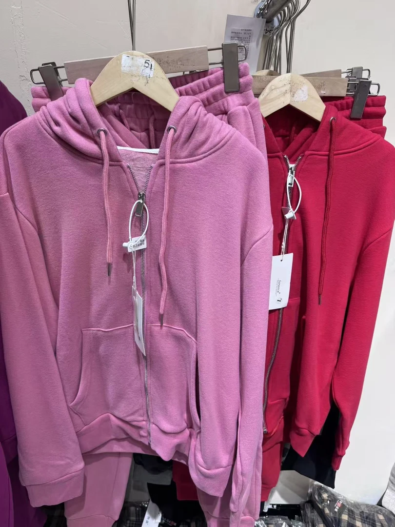 加绒时尚运动休闲套装春秋2025连帽拉链卫衣裤两件套