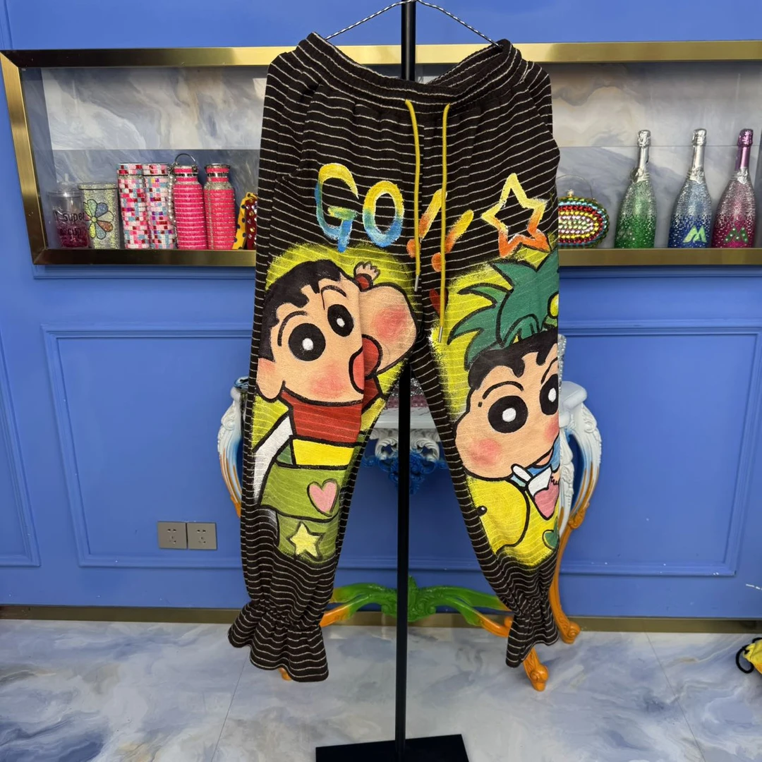 Z03-55 休闲裤牛仔网红时尚百搭外穿潮流印花宽松个性卡通裤子