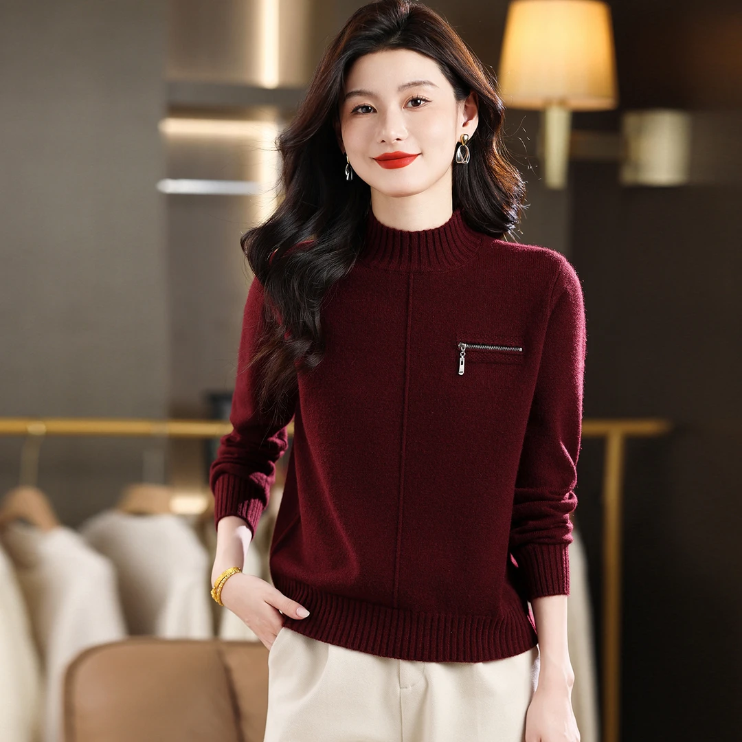 常规半高领宽松型针织女毛衣时尚秋冬套头百搭秋冬内搭打底衫