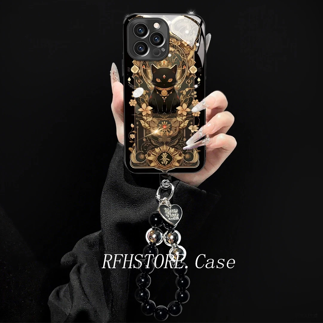 飞虎胜玻璃招财猫玻璃壳适用苹果16/15手机壳华为vivo小米oppo套