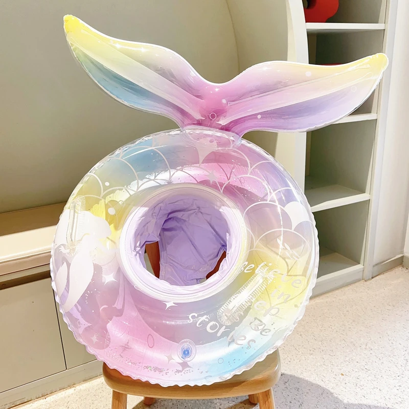 儿童游泳圈ins网红美人鱼宝宝游泳圈座圈男女童加厚亮片救生圈