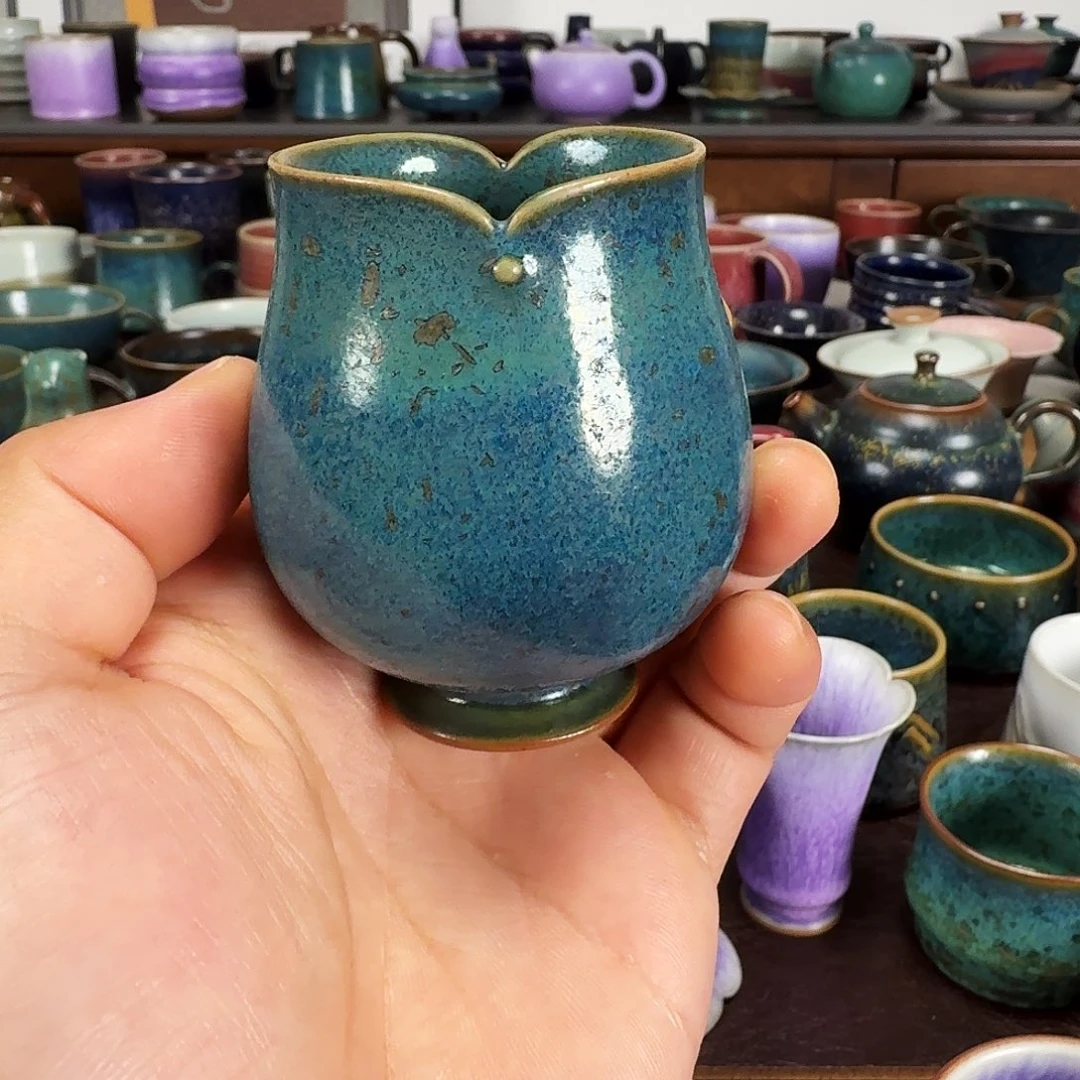 铜绿釉主人杯任晓飞花口杯