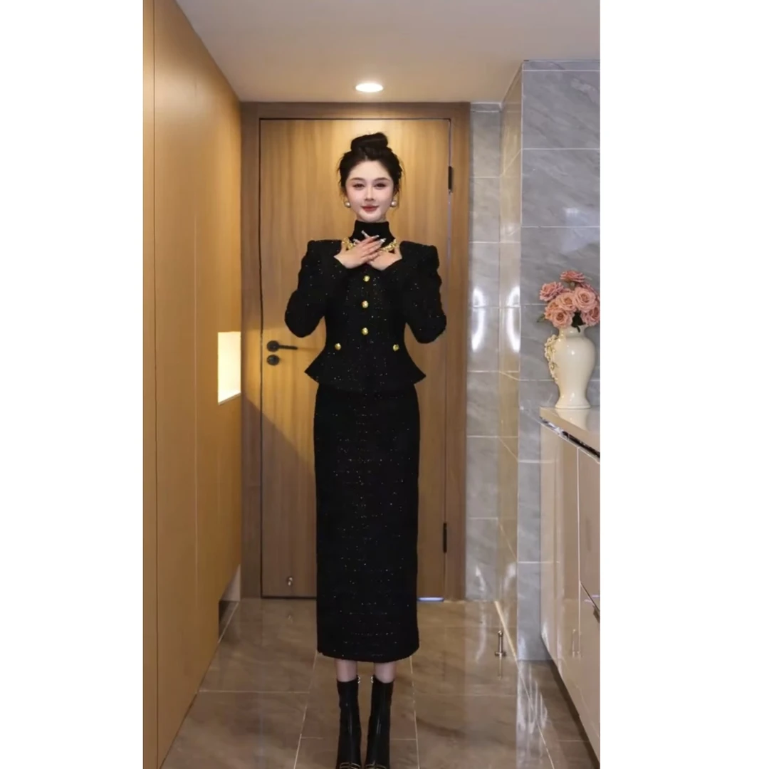 网红爆款时尚香风套装裙女2024新款重工编织外套显瘦半身裙套装