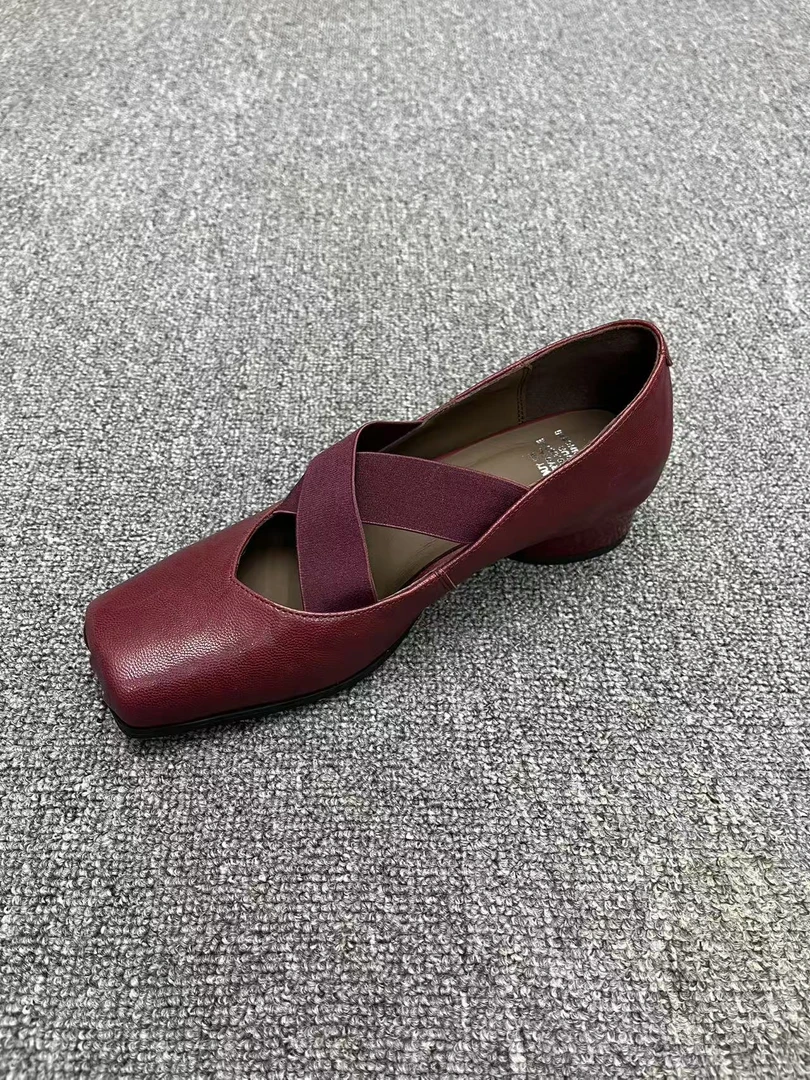 丽尔手工女鞋]3厘米真皮轻奢低跟软底百搭方头鞋子女ins潮牌百搭