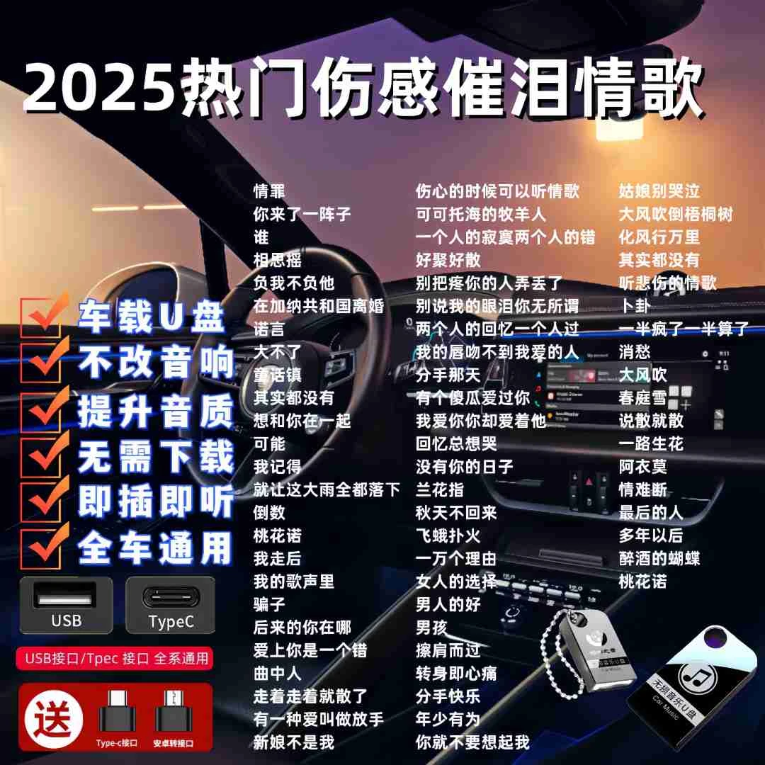 2025最新款抖音热门伤感流行情歌车载u盘歌曲usb无损高品质音乐