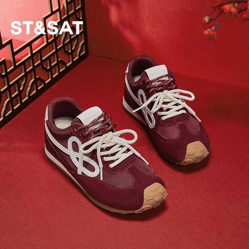 星期六德训鞋女2025秋冬季新款复古红色阿甘鞋厚底休闲运动鞋板鞋
