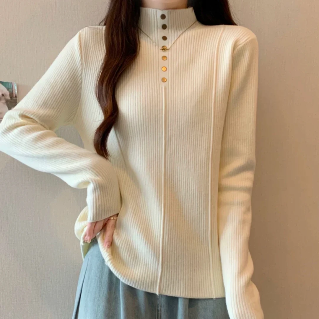 加厚加绒毛衣女内搭一体绒冬季新款百搭半高领纯色保暖针织衫8062