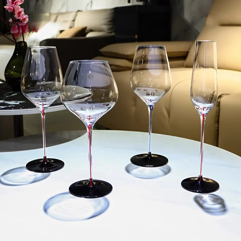 高档轻奢水晶玻璃红色蓝色杆红酒杯大号勃艮第杯香槟杯波尔多杯