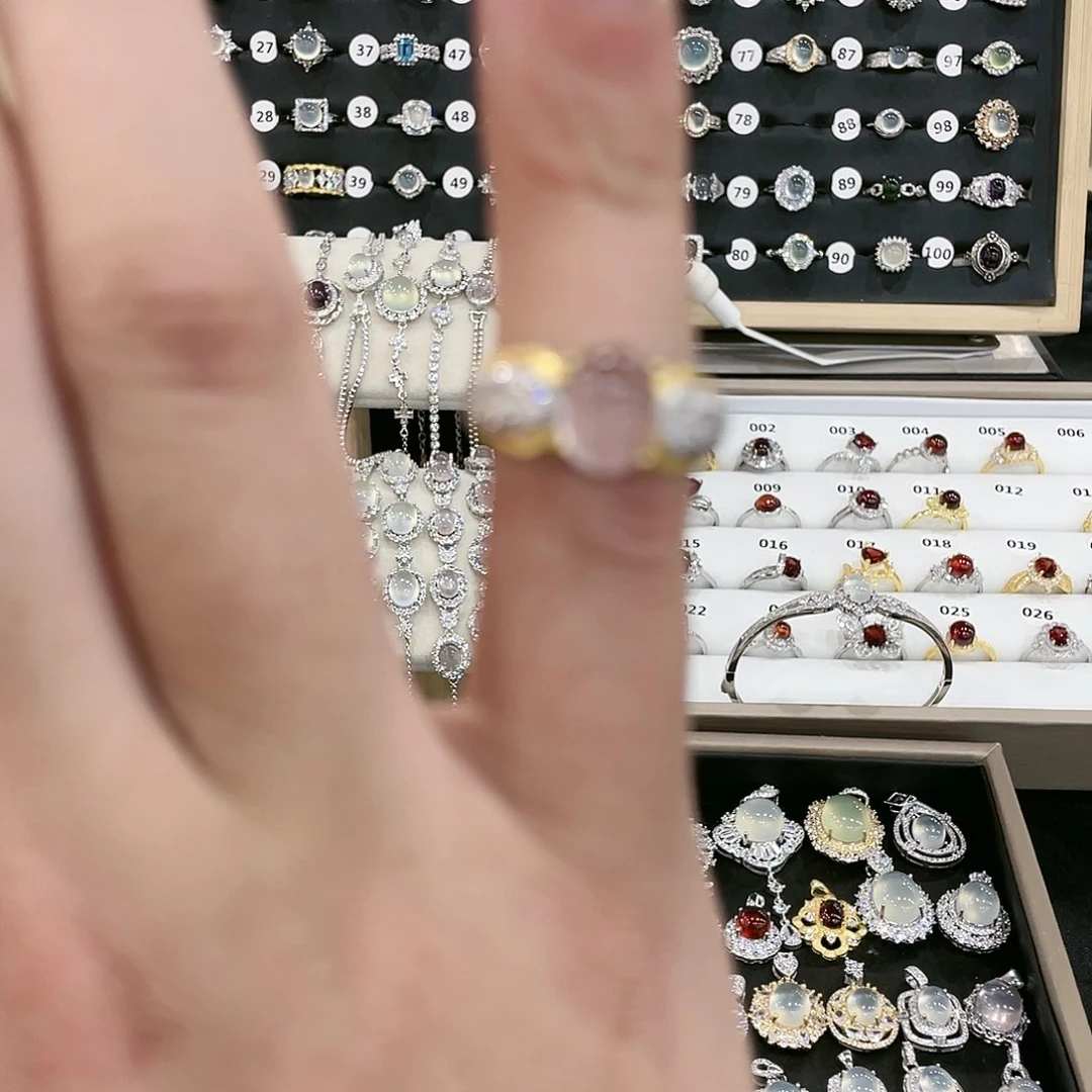 蛇纹石玉戒指银S925镶嵌Q*