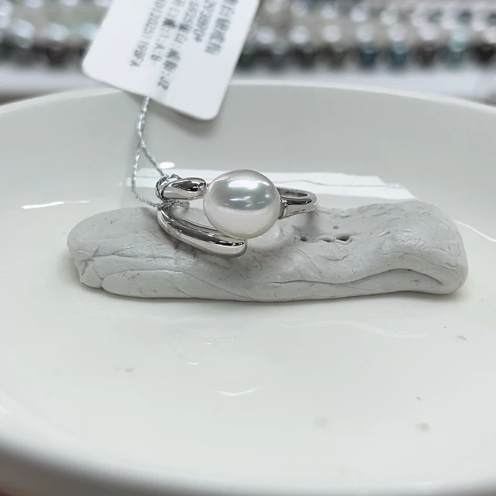 银S925镶嵌戒指海水珍珠8mm70号