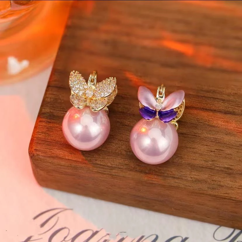 铜合金合成锆石耳饰 008紫色蝴蝶AB款上档次气质款女式女士耳钉