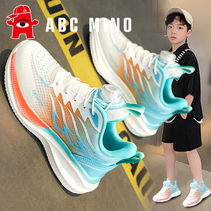 ABC MINO童鞋男童运动鞋学生轻便防滑跑步鞋透气纽扣儿童小白鞋子