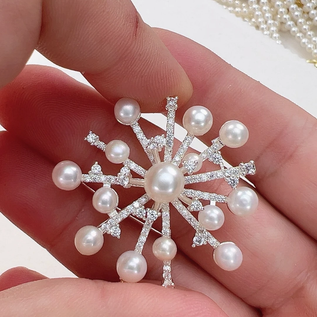 淡水珍珠胸饰合金雪花