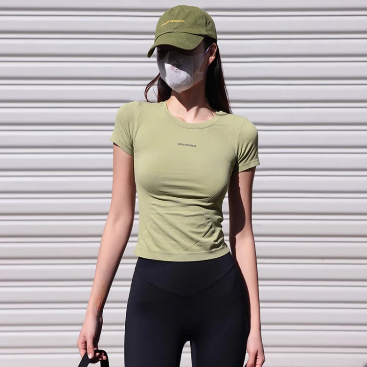 夏季薄款圆领紧身运动短袖跑步瑜伽健身上衣户外休闲透气舒适跑步