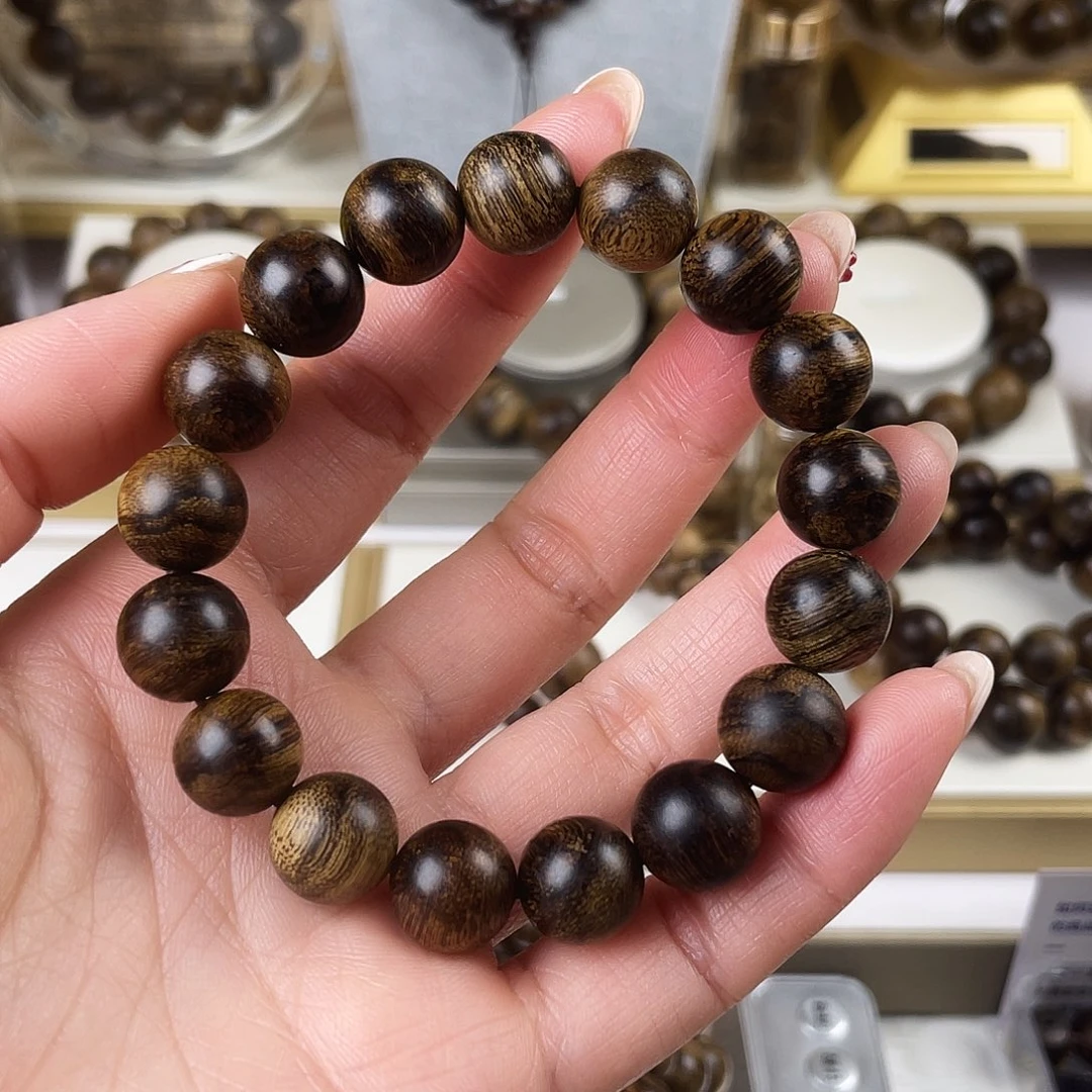 明****沉香手串越南芽庄老白棋窖藏古董玉化瘤疤虎斑1.2