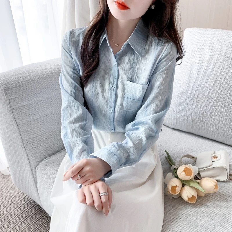 雪纺衬衫女设计感小众2025秋季新款韩版宽松长袖女士衬衣百搭上衣