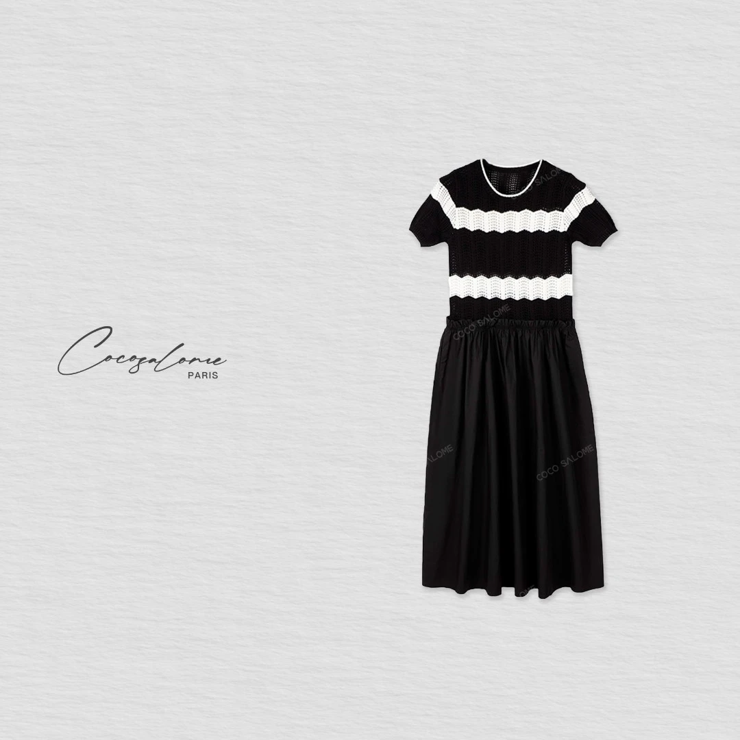 韩彬彬"又见一面"气质轻奢黑白撞色时髦显瘦微胖连衣裙子219K-1