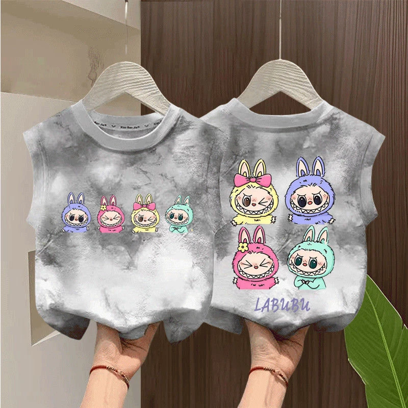 新款100%纯棉扎染背心拉布布夏季儿童百搭休闲潮流扎染无袖T恤潮t