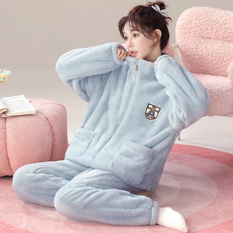 【循环锁温】雪花绒珊瑚绒可外穿秋冬季女士家居服睡衣两件套装