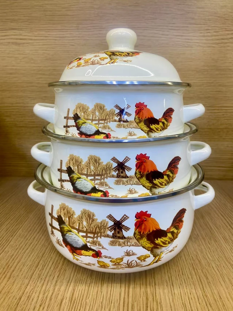 珐琅搪瓷大公鸡三件套汤锅（16+18+20）
