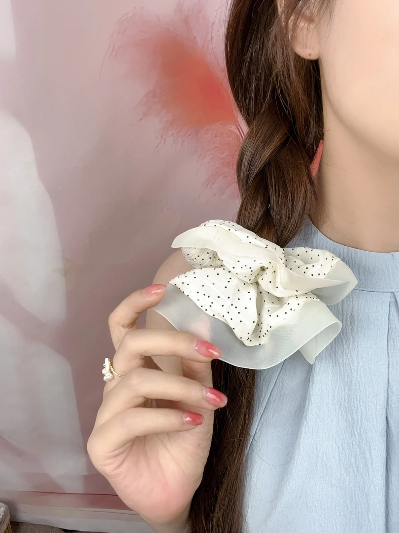 韩系泡泡纱大号肠圈波点设计欧根纱锁边温柔气质发饰马尾丸子头