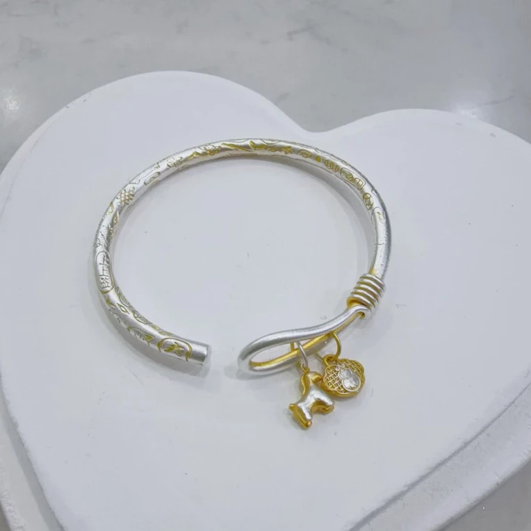 足银手镯 足银手镯 纯银马上有钱描金吉言新中式开口镯时尚百搭