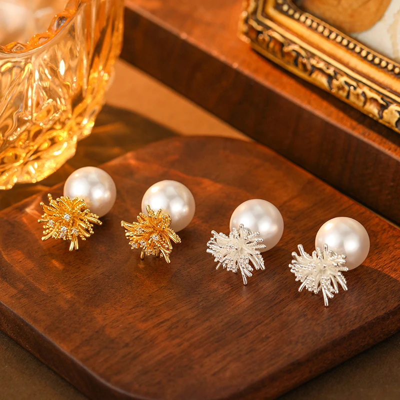 合金锆石耳饰 新款前后戴烟花耳环小众设计时尚独特耳钉一款两戴