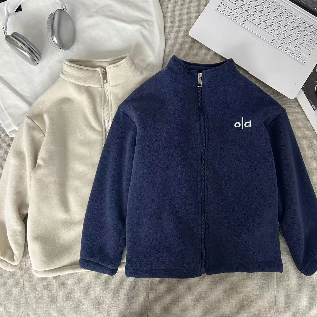 儿童加绒外套奥粒绒童装秋冬加厚双面绒立领休闲男女童保暖外套