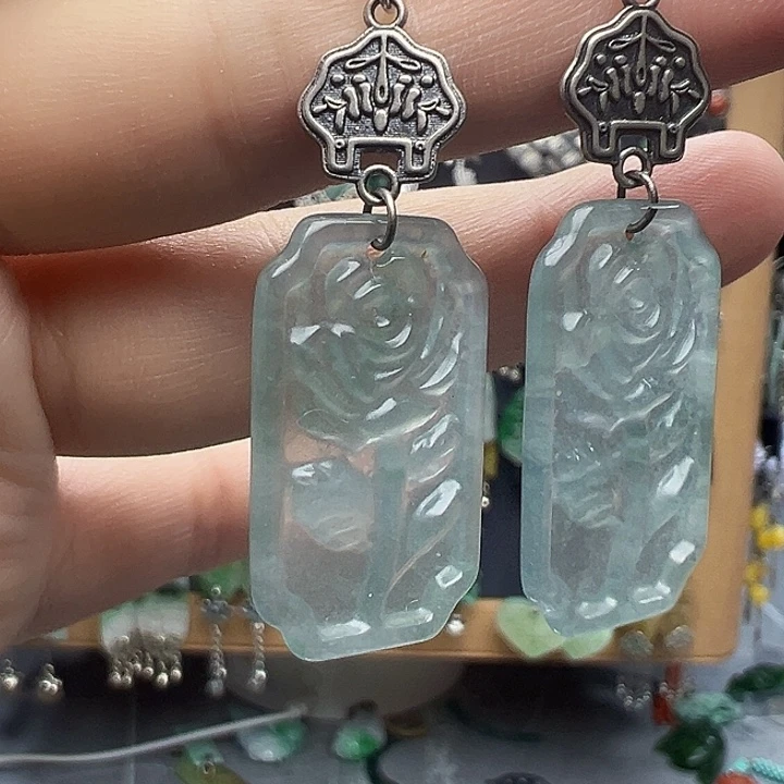 翡翠银S925镶嵌耳饰