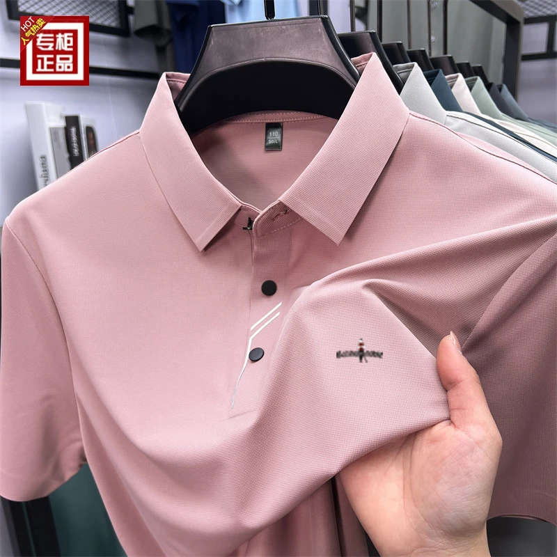 专柜奢侈男士冰丝短袖t恤夏季新款无痕翻领POLO衫休闲透气薄上衣