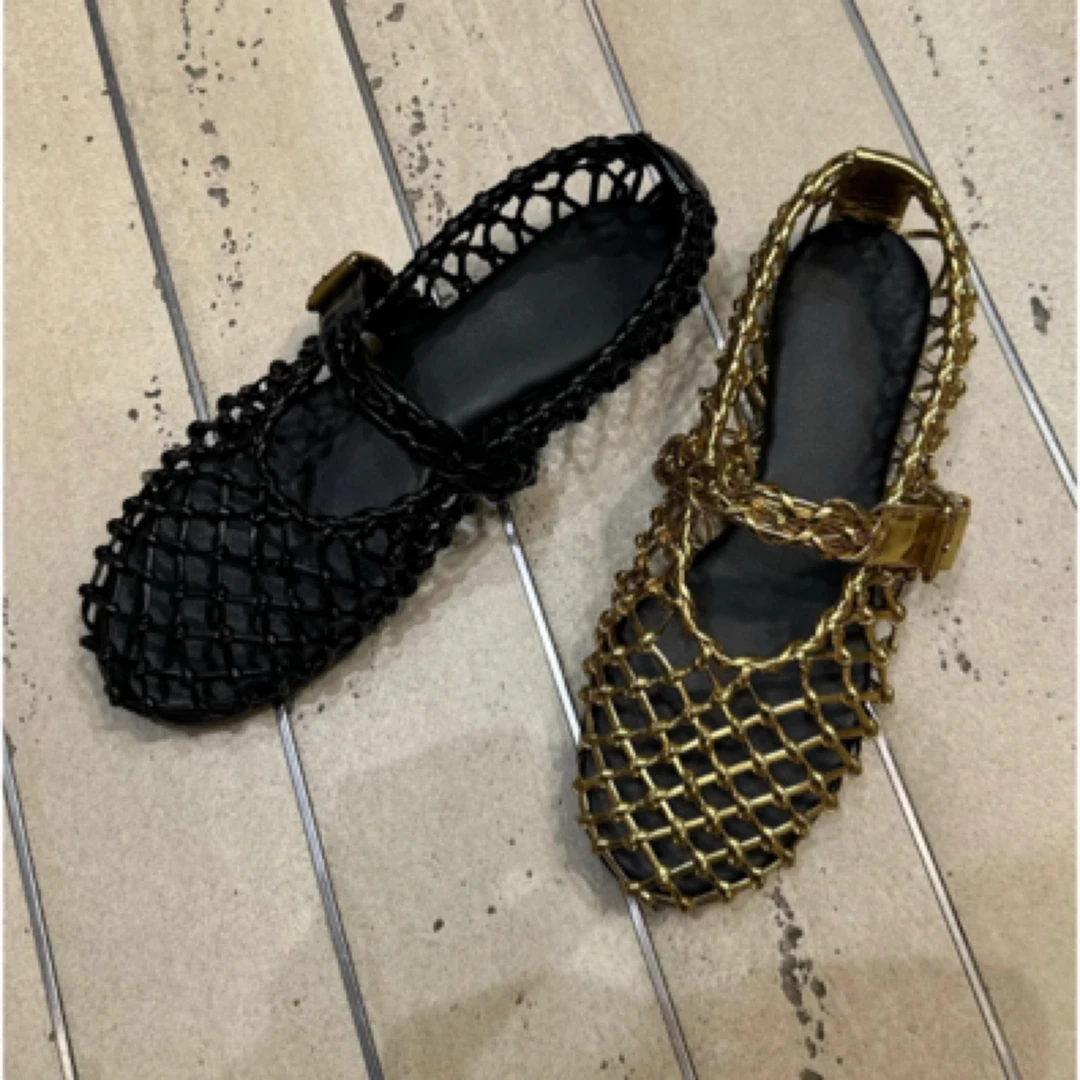 HELLO丨乐福鞋夏天平底蕾丝单鞋黑色浅口编织玛丽珍鞋镂空鞋子