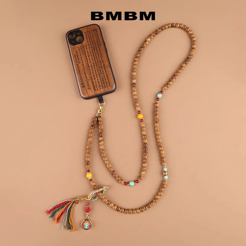 BMBM沉香绿度母唐卡斜挎链文玩串珠檀香藏系佛系手绘木质手机挂链