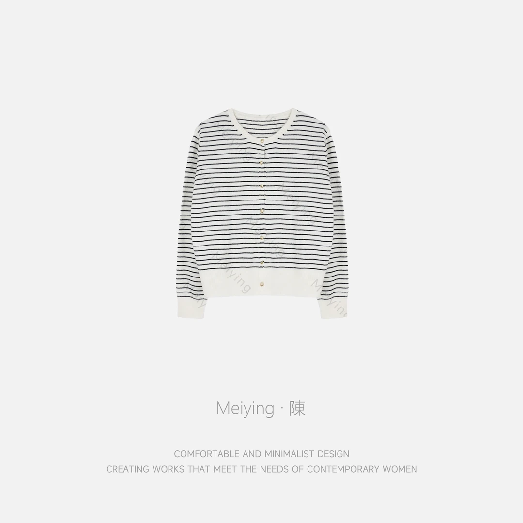 Meiying-撞色条纹松弛宽松休闲针织衫YA5QZ096