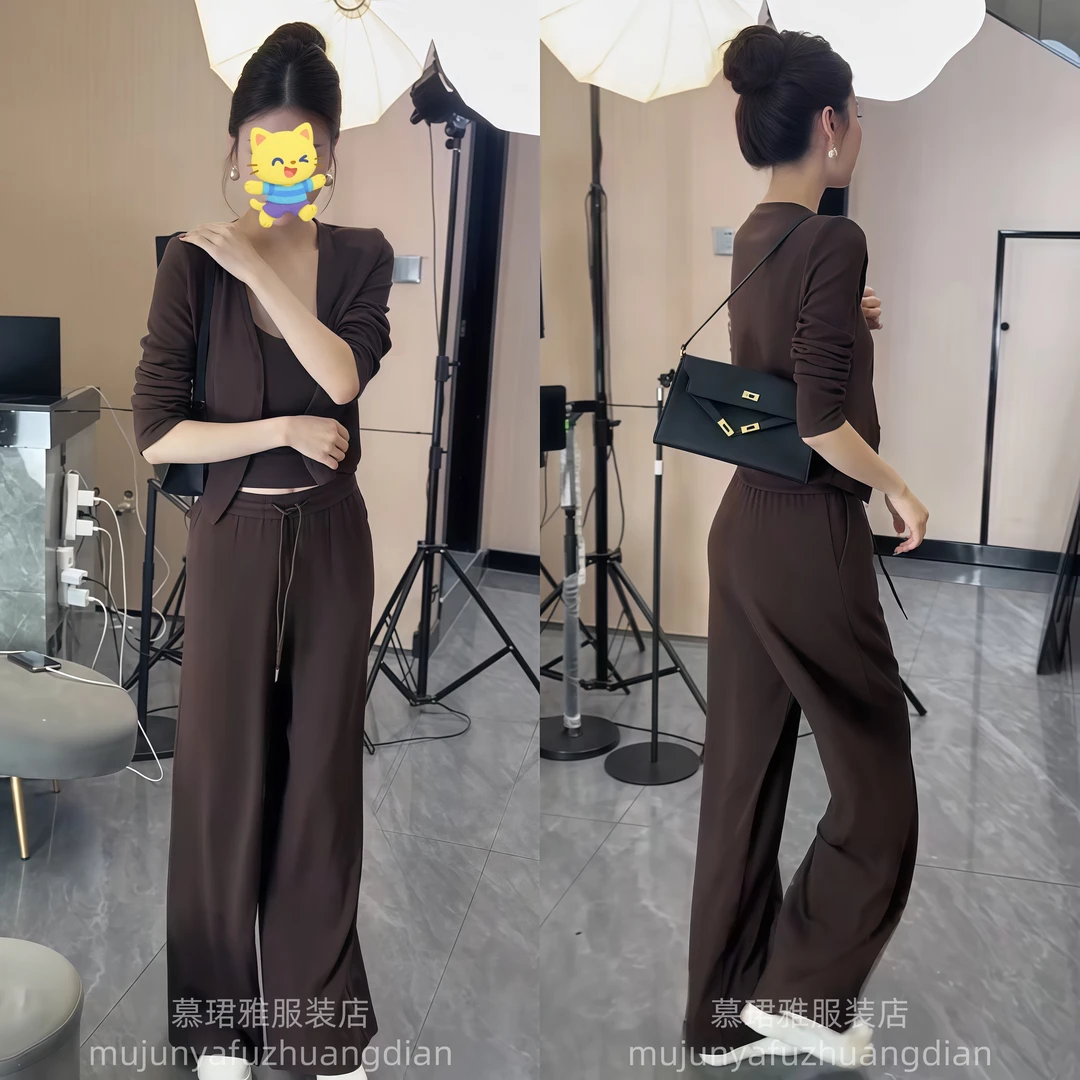 松弛感穿搭时尚三件套女2025秋季新款通勤风薄外搭背心直筒休闲裤