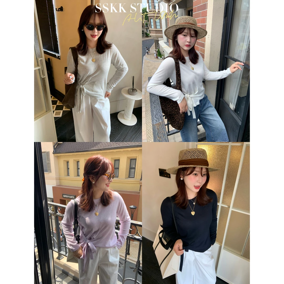 KMZY/KMZY山_山【甜心滤镜】微胖早秋新款韩系绑绳设计感气质上衣女