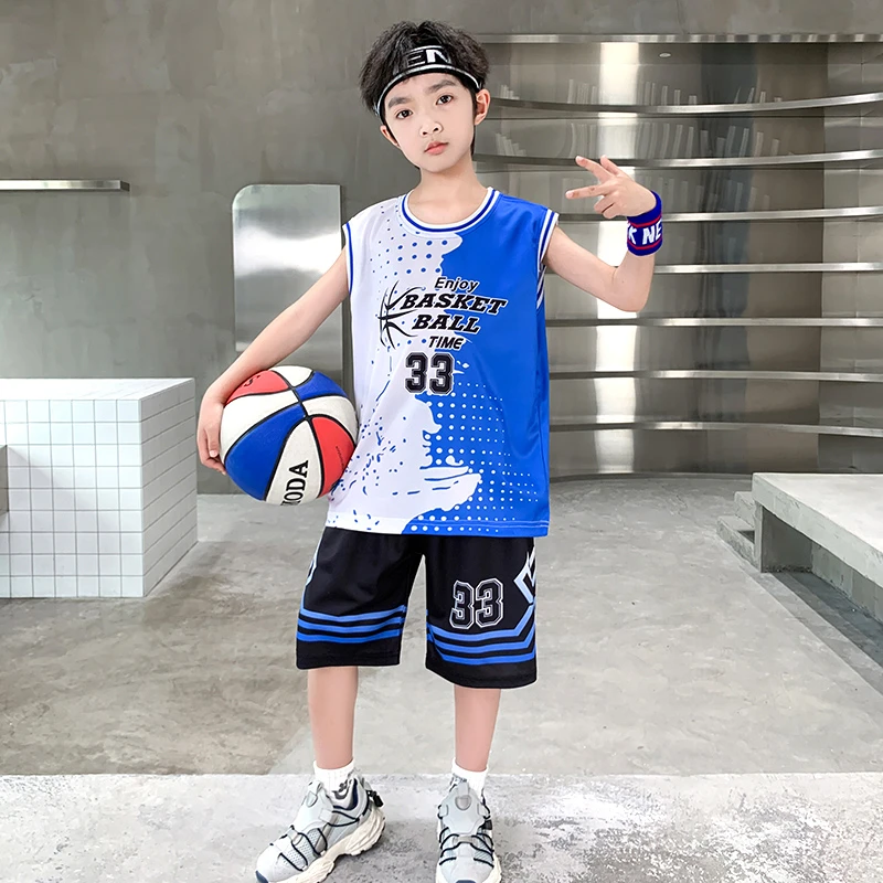 男童速干篮球服套装夏季薄款5-14岁中大童运动服儿童男孩背心球衣