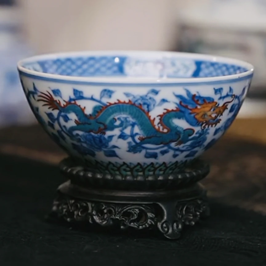 【黄老邪真选】敬畏堂｜斗彩龙凤呈祥内绘花普洱杯茶杯茶具陶瓷