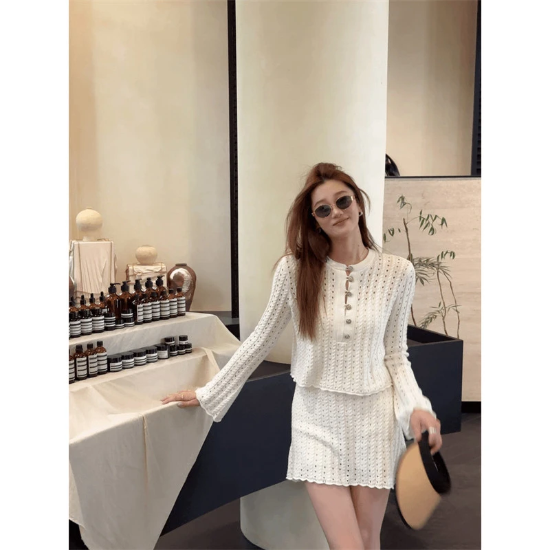 小香风气质套装女夏季白色镂空上衣一整套穿搭新款洋气半身裙