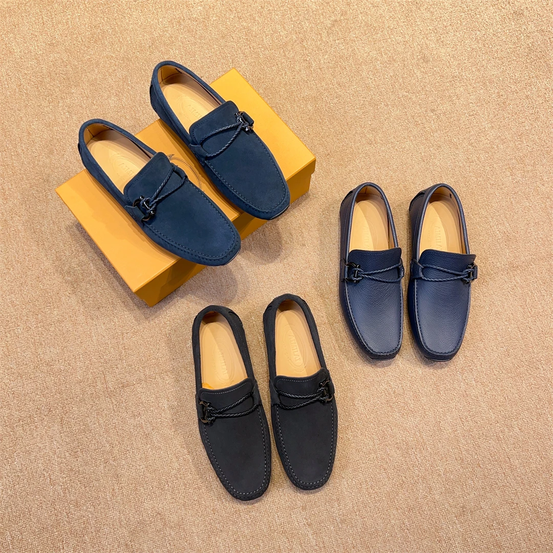 2025夏季平跟圆头中跟乐福鞋豆豆鞋百搭商务时尚潮流高端皮鞋男鞋