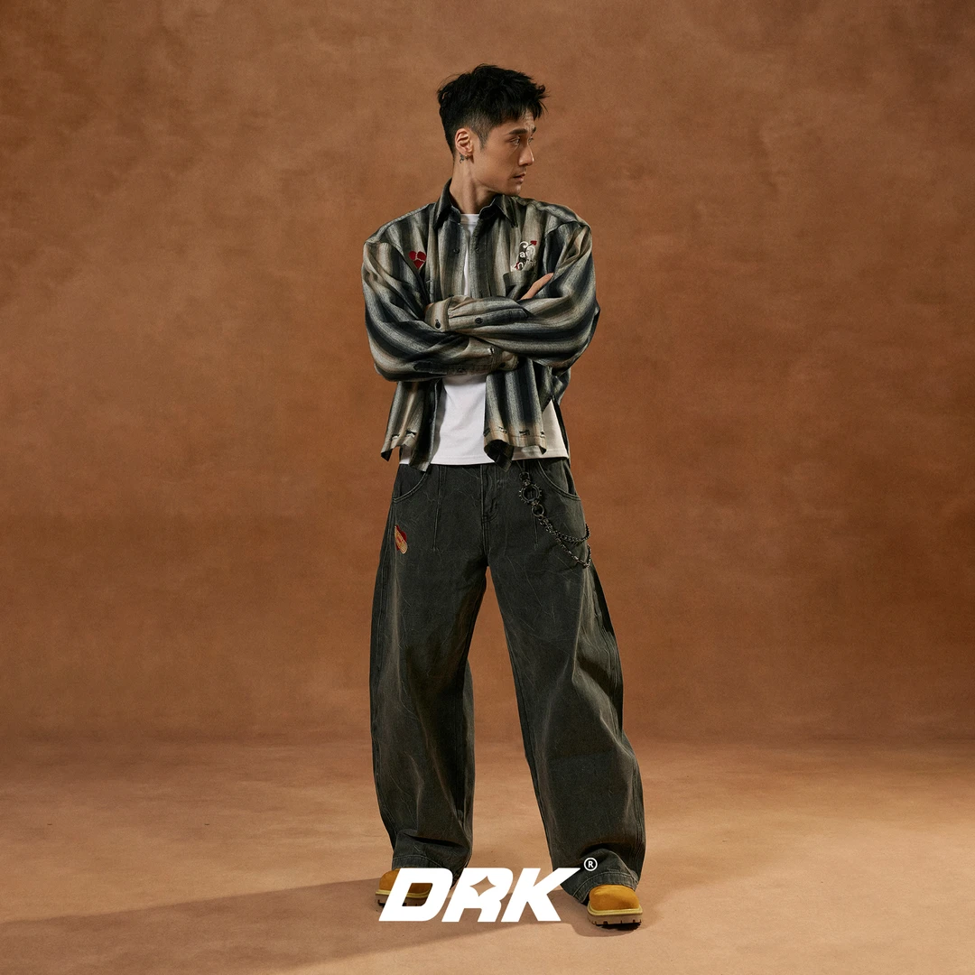 DRK【回溯系列】心碎创可贴图案弯刀牛仔裤复古水洗刺绣长裤高街