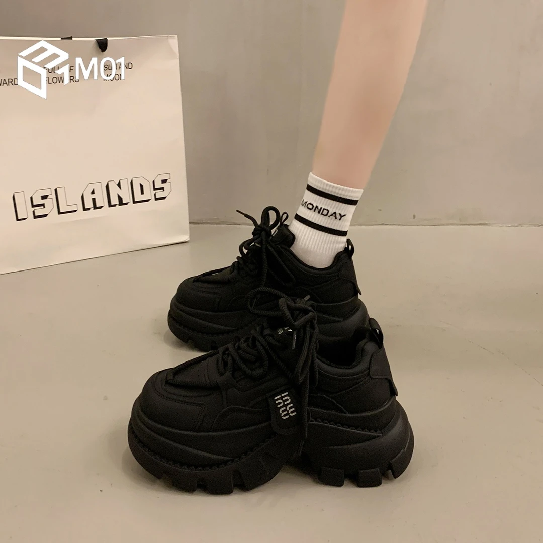 M01爆款松糕厚底老爹鞋女显脚小增高超火新款秋冬黑色运动休闲鞋