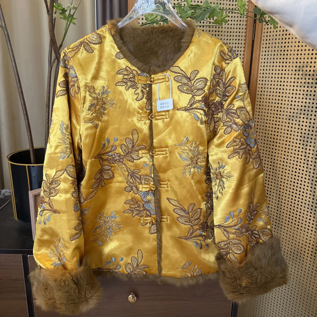 【时光流年双面双穿皮草外套重工刺绣款】新中式重工 国风新中式女