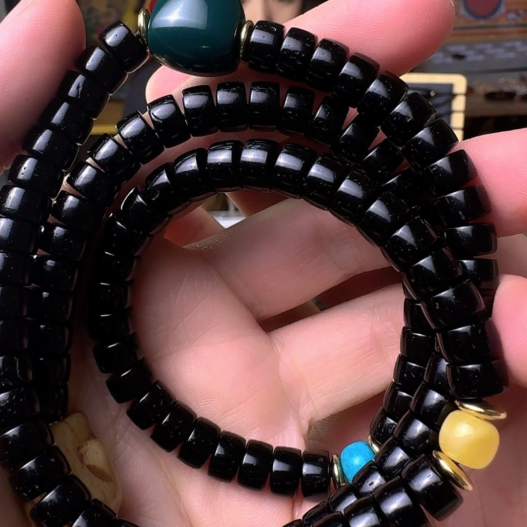 椰蒂108颗配绿松蜜蜡