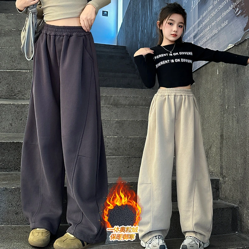 女童加绒裤子冬季儿童卫裤休闲宽松香蕉裤2025新款大童学生运动裤